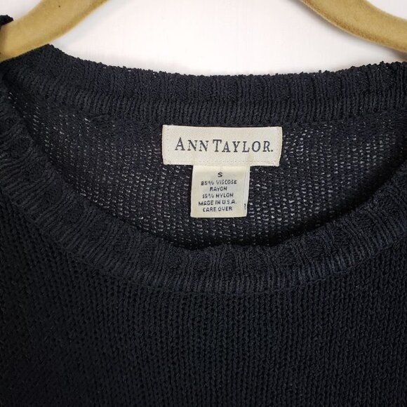 Ann Taylor Vintage Y2K Long Sleeve Top Black Textured Open Knit Sheer Size Small - Picture 3 of 5